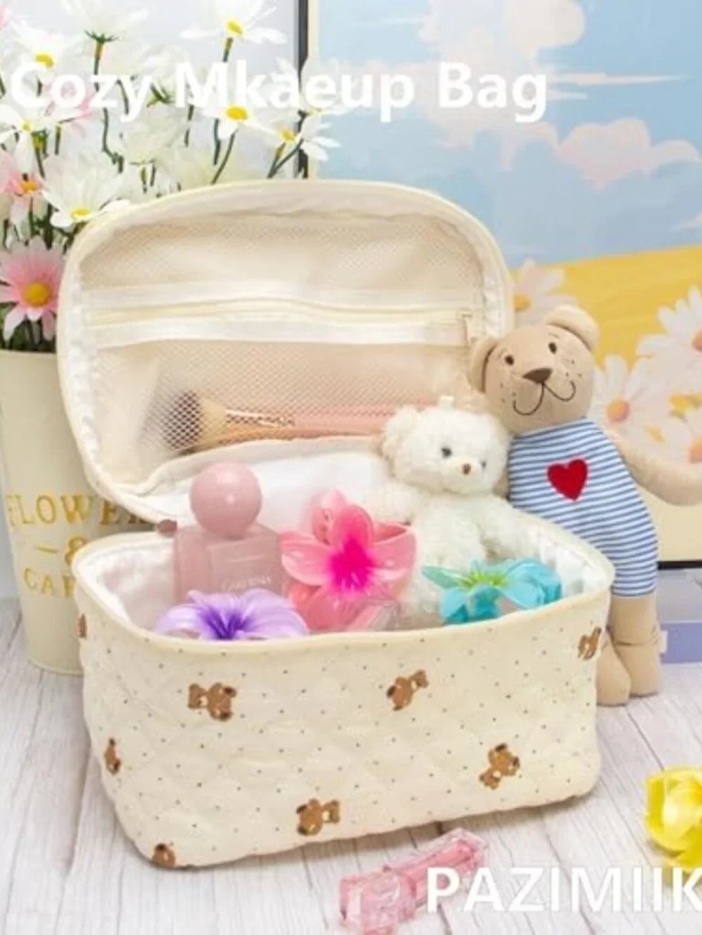 3-Piece Quilted Makeup Bag Set for Women | Cosmetic & Toiletry Organizer, Cute